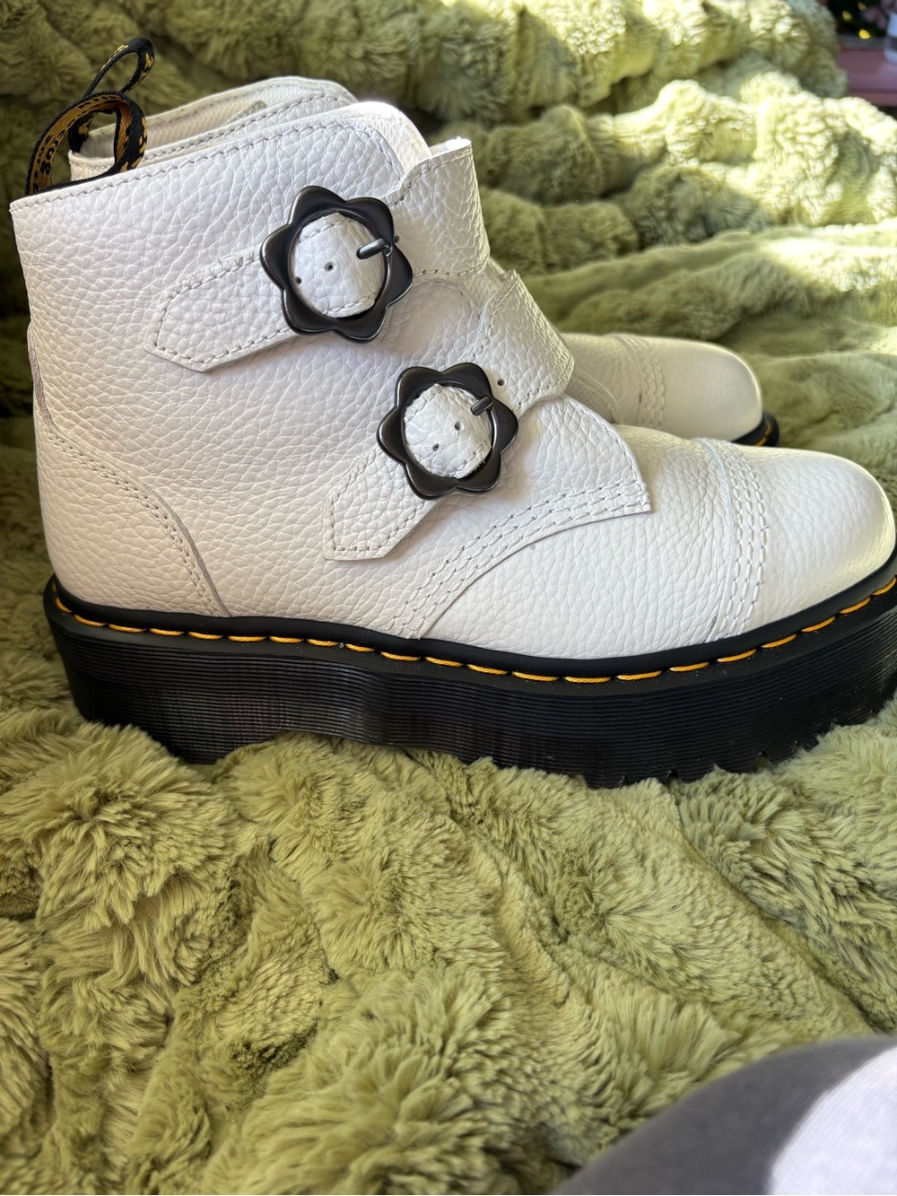 Dr. Martens White Leather Flower Platform Boots - Picture 2 of 5